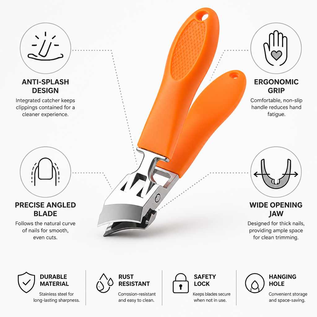 Nail Clipper Wide Opening Anti-Splash & Ergonomic Grip