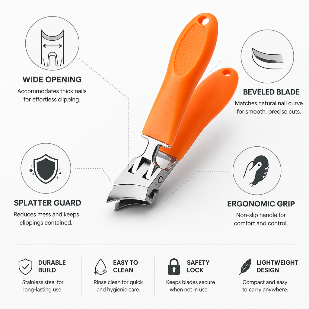 Nail Clipper Wide Opening Splatter Guard & Ergonomic Grip