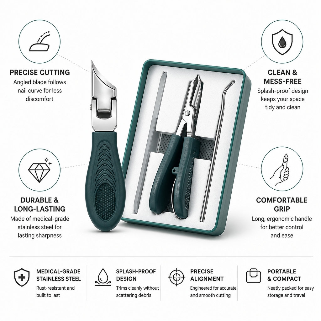 Nail Clippers Angled Blade Stainless Steel Long Handle