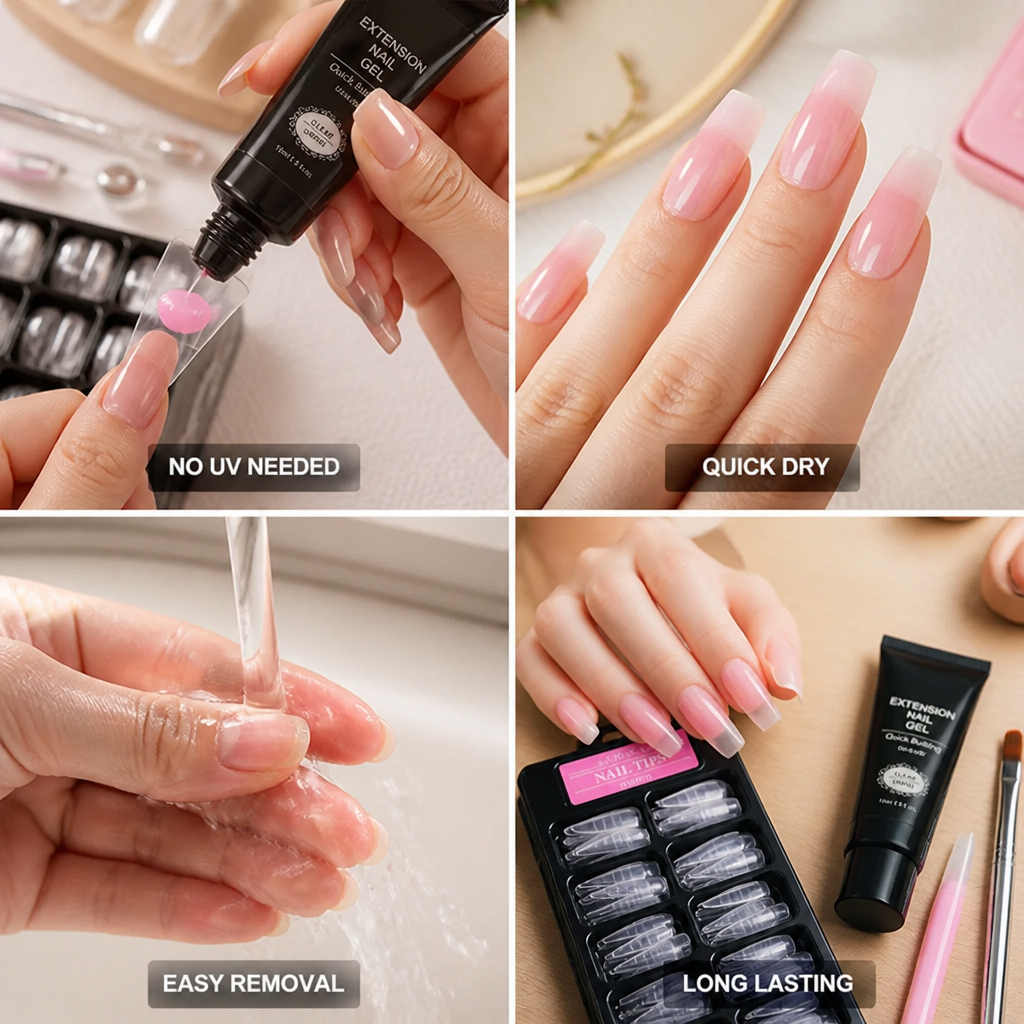 Nail Extension Kit No-UV Quick-Dry Brush & 20 Tips