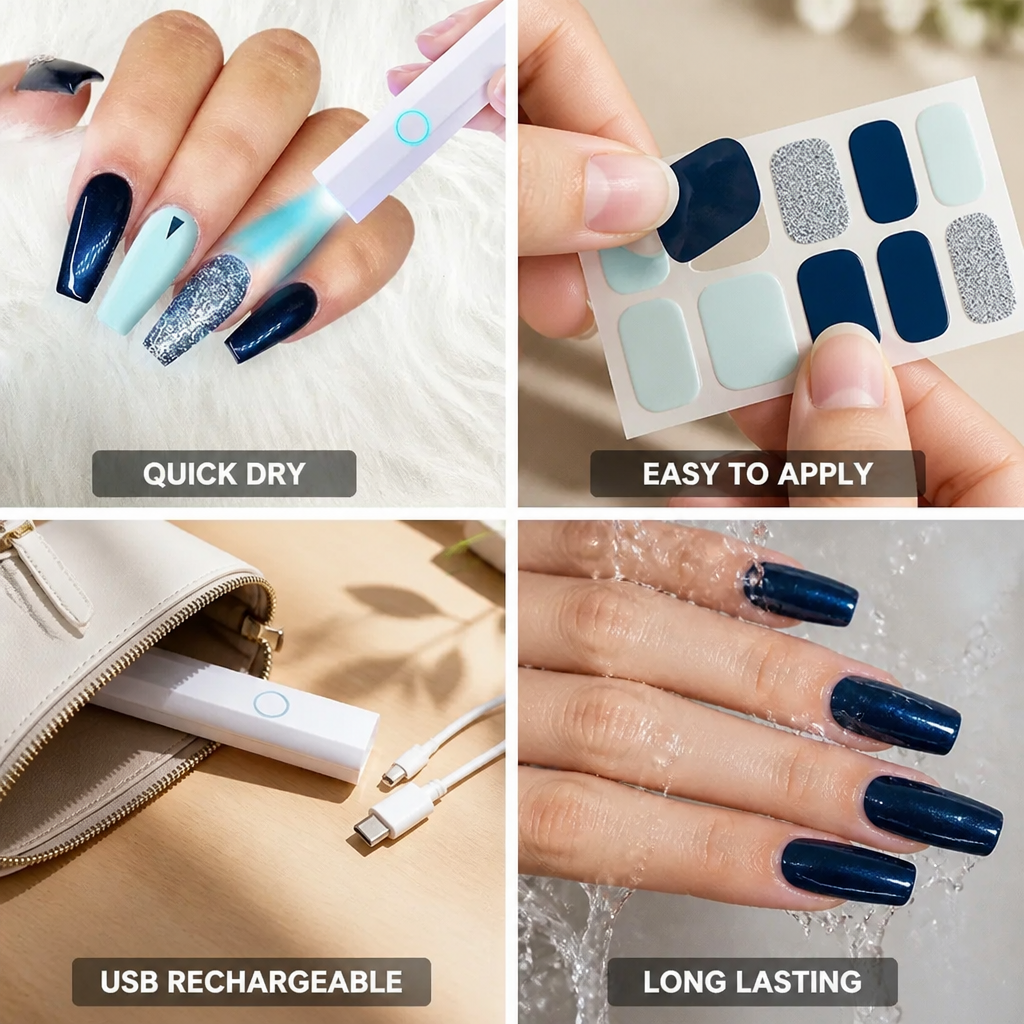 Nail Lamp Kit Quick-Dry Gel USB-C Rechargeable 20 Stickers