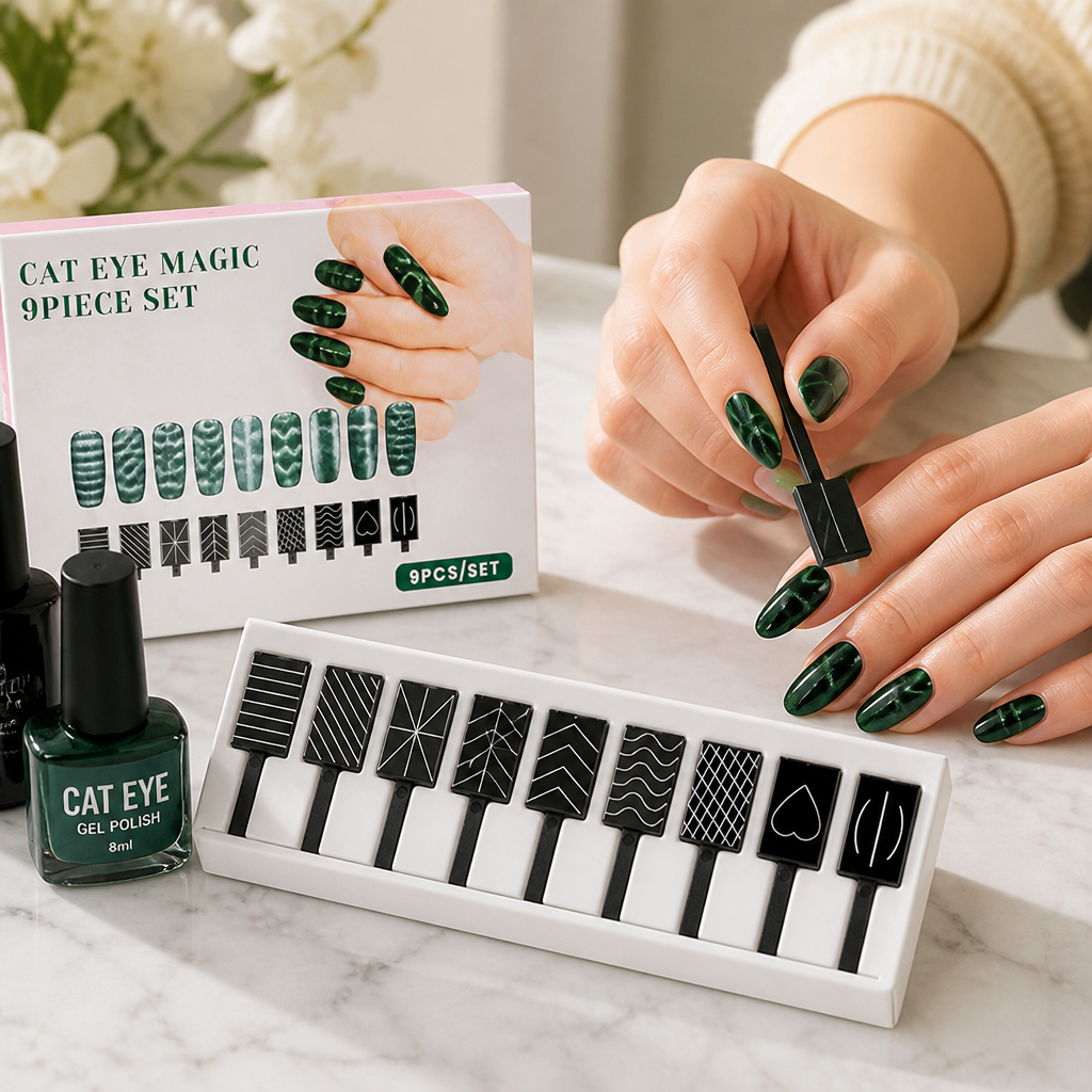 Nail Magnet Set 9 Cat Eye Styles & Wand Guide