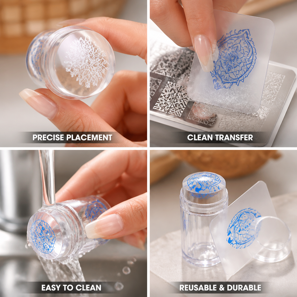 Nail Stamper Kit Transparent Silicone & Dustproof Scraper