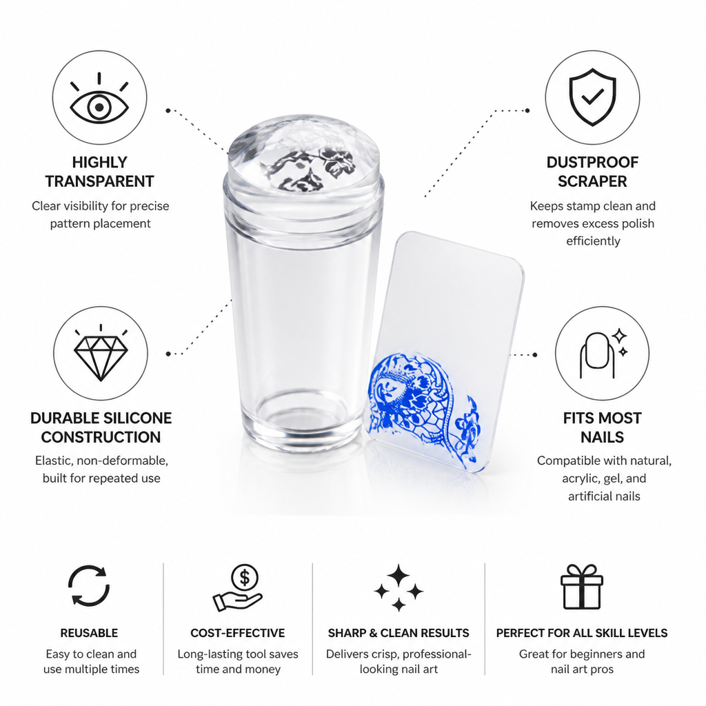 Nail Stamper Kit Transparent Silicone & Dustproof Scraper