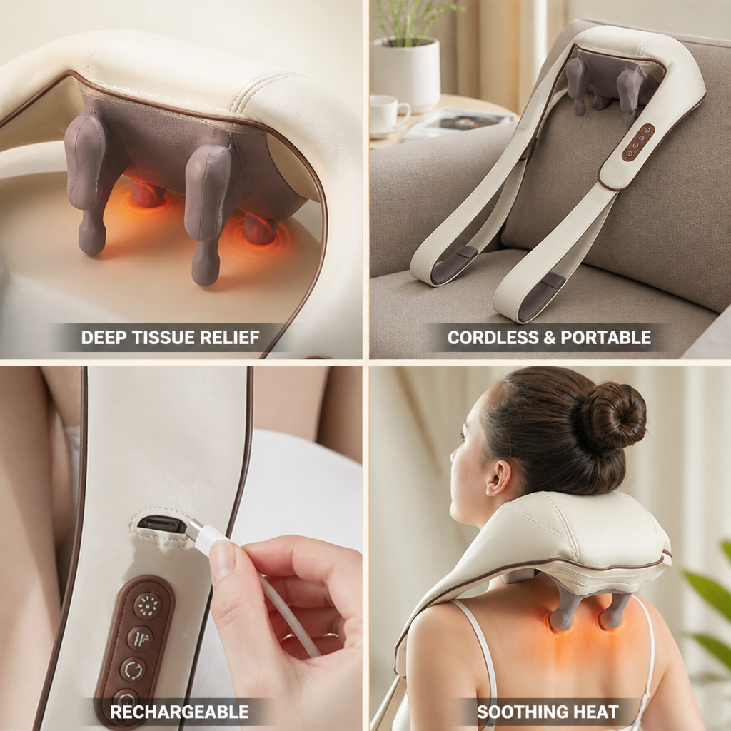 Neck & Back Massager Wireless Rechargeable Shiatsu & Heat