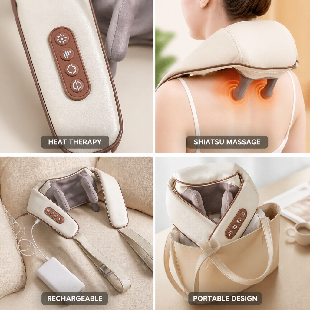 Neck & Back Massager Wireless Shiatsu Heat Therapy