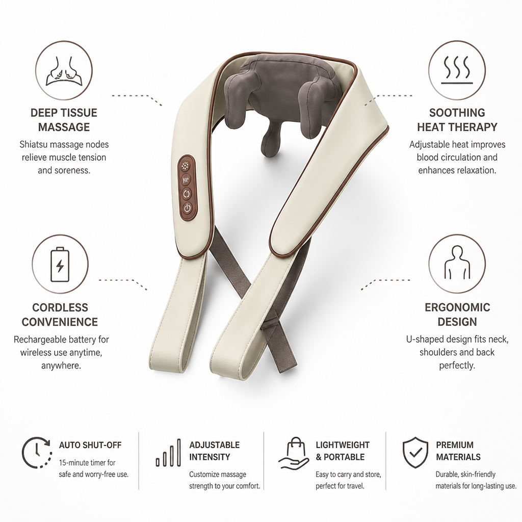 Neck & Back Massager Wireless Shiatsu Heat Therapy