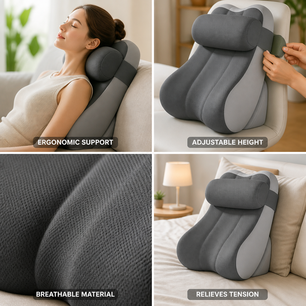 Neck & Back Pillow Ergonomic Adjustable Height Breathable