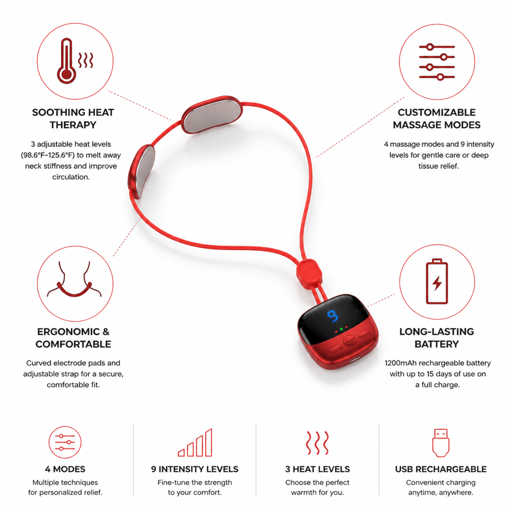 Neck Massager Wearable 3-Level Heat & Multi Modes