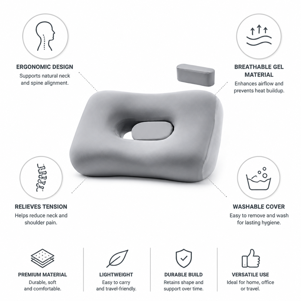 Neck Pillow Contoured Breathable Gel Washable Cover