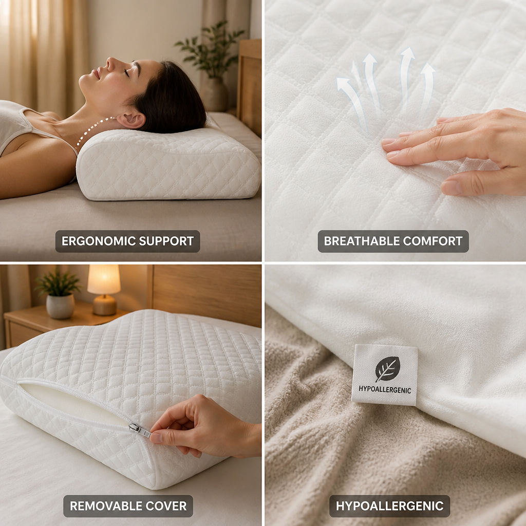 Neck Pillow Ergonomic Contour Support Breathable & Hypoallergenic Cover