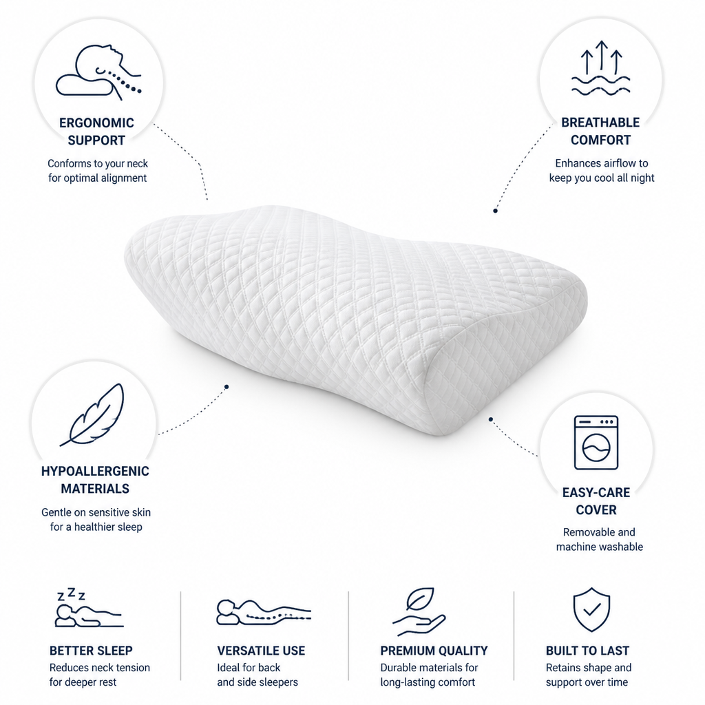 Neck Pillow Ergonomic Contour Support Breathable & Hypoallergenic Cover