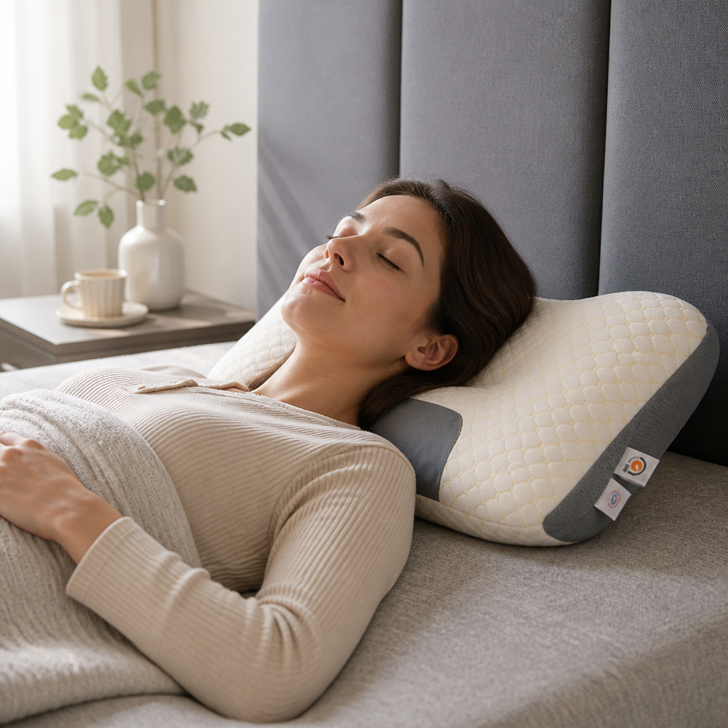 Neck Pillow Ergonomic Contoured Breathable & Hypoallergenic Washable Cover