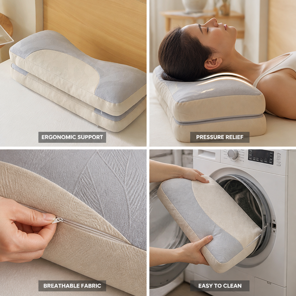 Neck Roll Pillow Ergonomic Contour Pressure-Relief Hypoallergenic