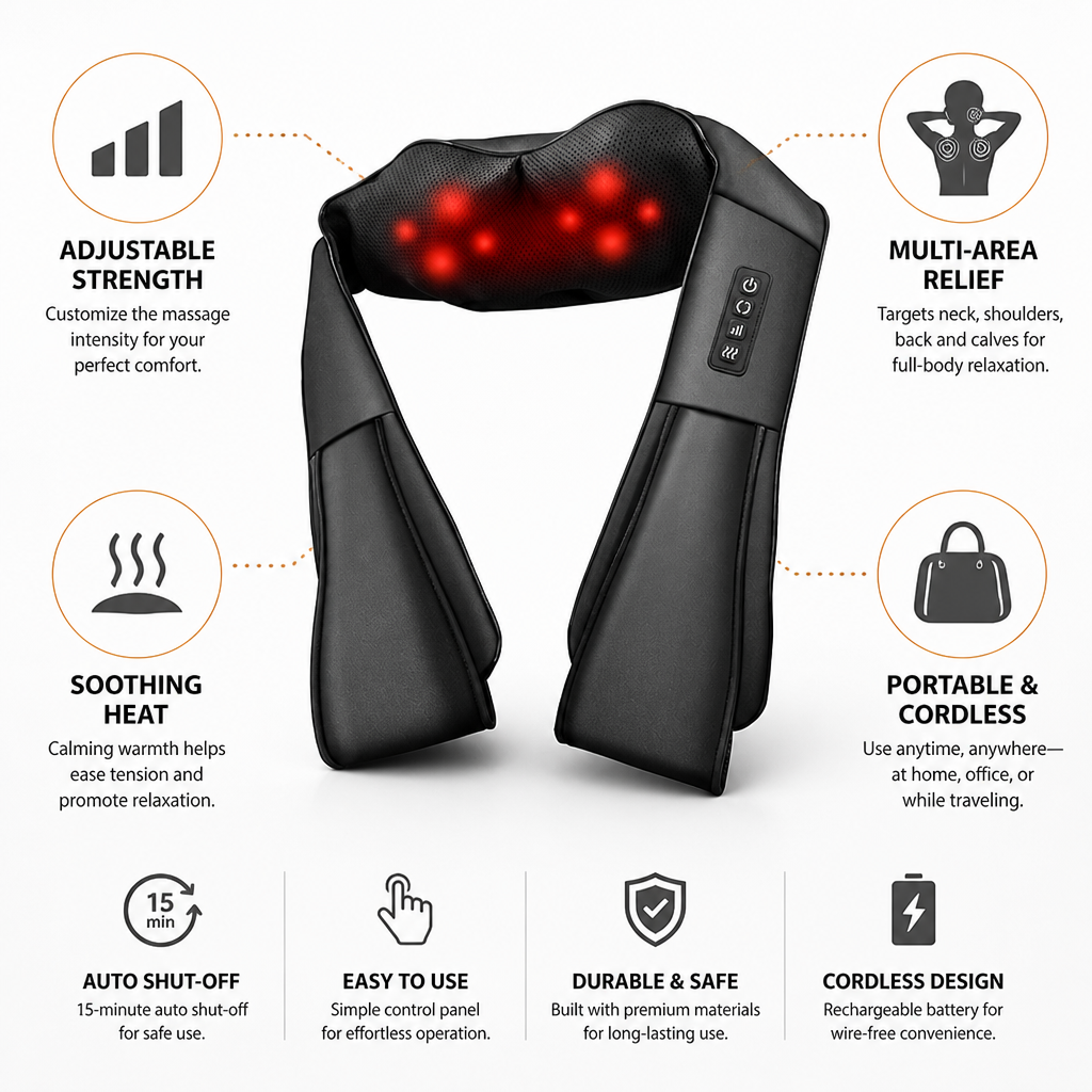 Neck & Shoulder Massager Adjustable Intensity Cordless