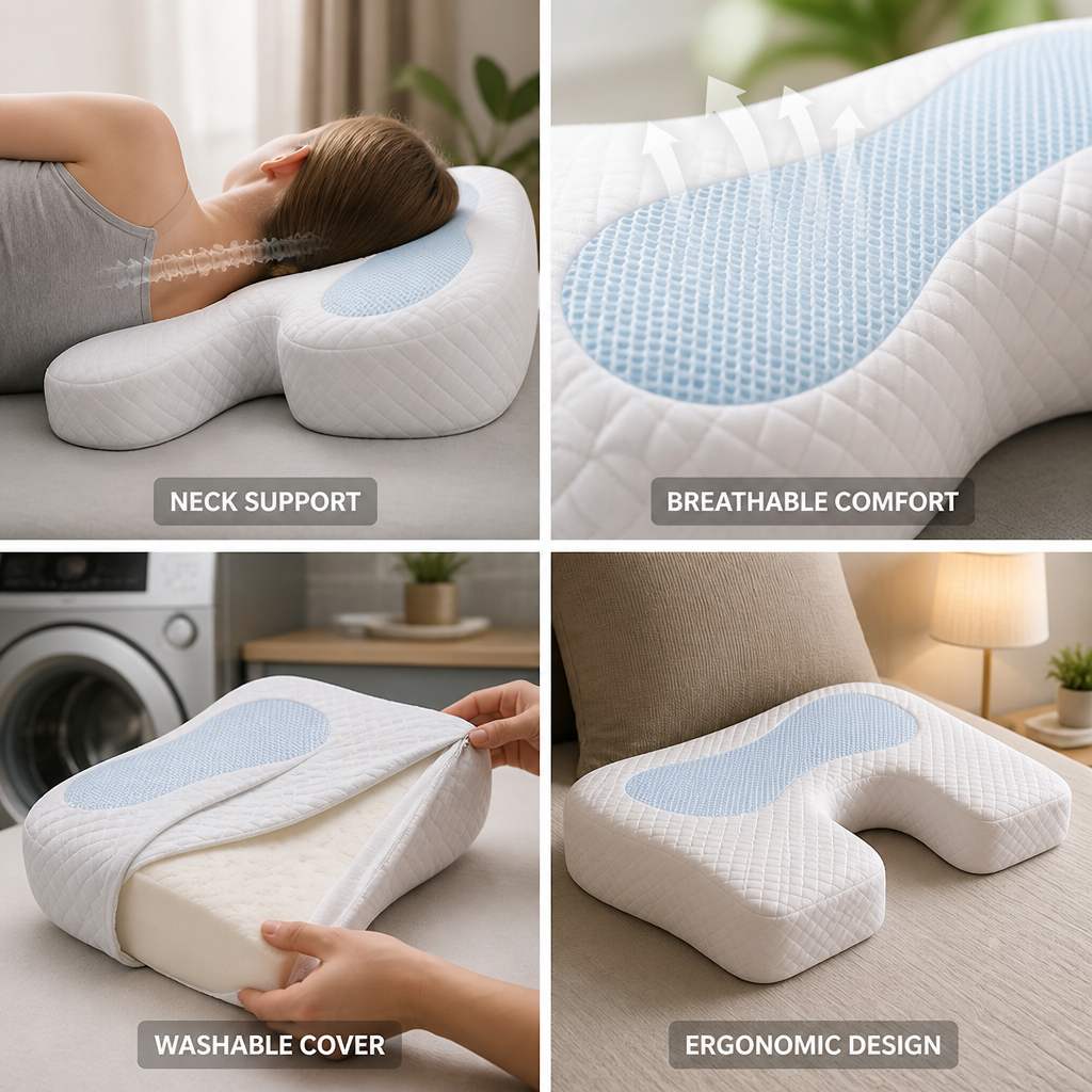 Neck Support Pillow Ergonomic Hypoallergenic & Washable Cover