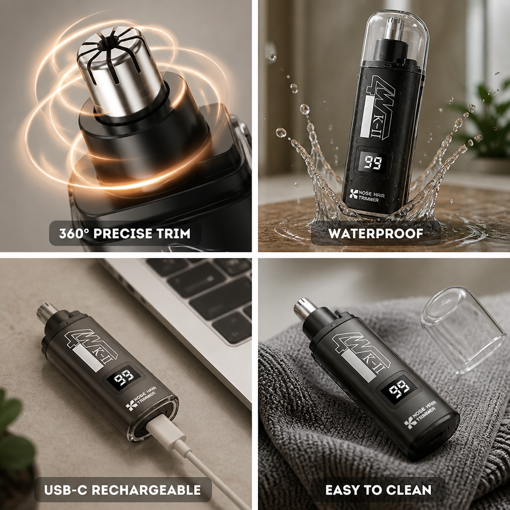 Nose & Ear Trimmer 360° Rotating USB-C Rechargeable Waterproof