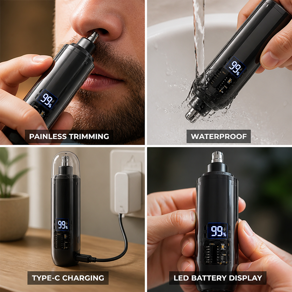Nose Hair Trimmer Rounded Blade Waterproof USB Type-C