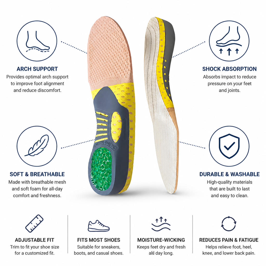 Orthopedic Insoles Arch Support & Shock Absorption