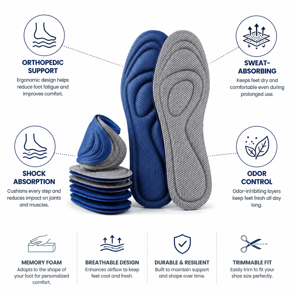 Orthopedic Insoles Memory Foam Sweat-Absorbing & Odor Control