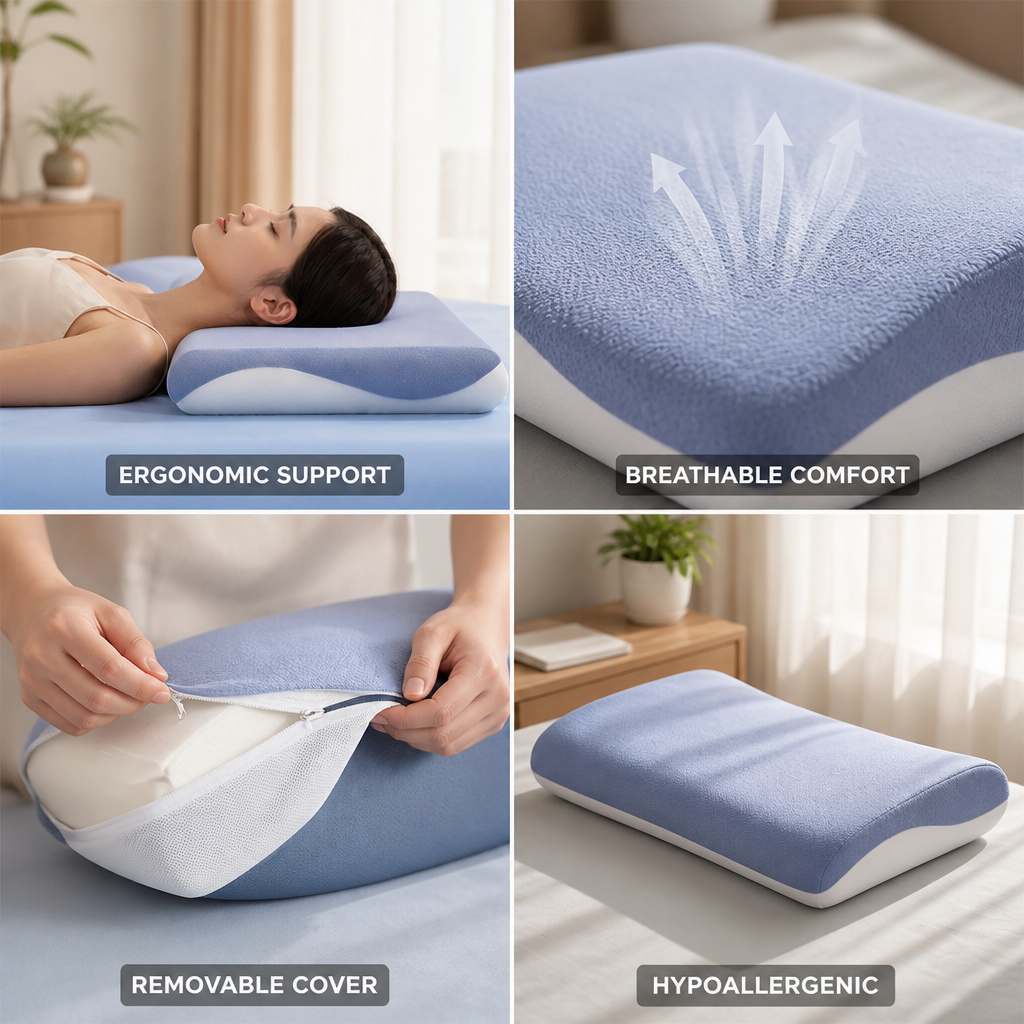 Orthopedic Pillow Contour Memory Foam Removable & Washable Cover