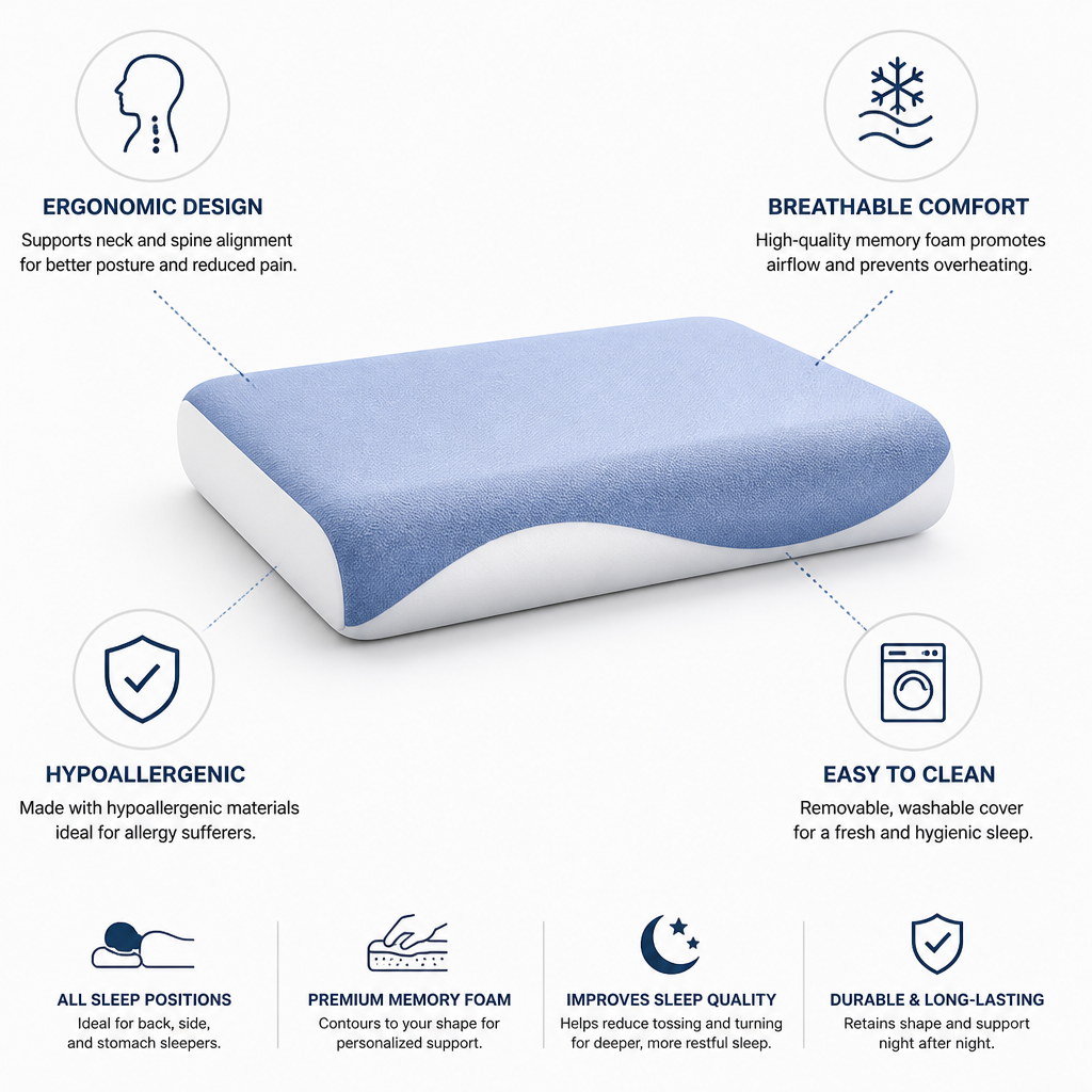 Orthopedic Pillow Ergonomic Contour Breathable Memory Foam