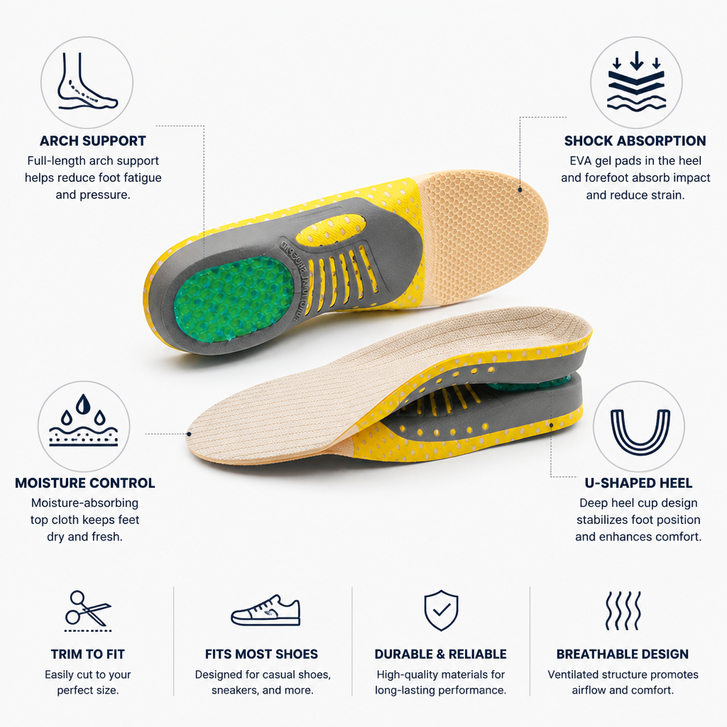 Orthotic Gel Insoles Full-Length Arch Support & Shock Absorption
