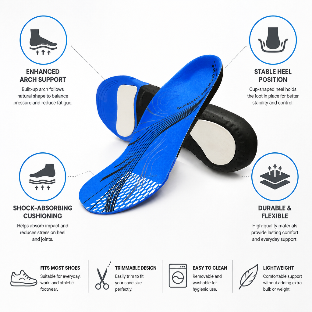 Orthotic Insoles Built-Up Arch Support Shock-Absorbing Heel Cup
