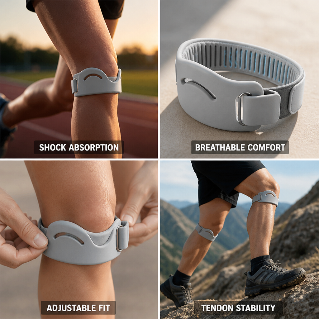 Patella Tendon Strap Silicone Shock-Absorbing V-Pad Dual-Buckle Adjustable