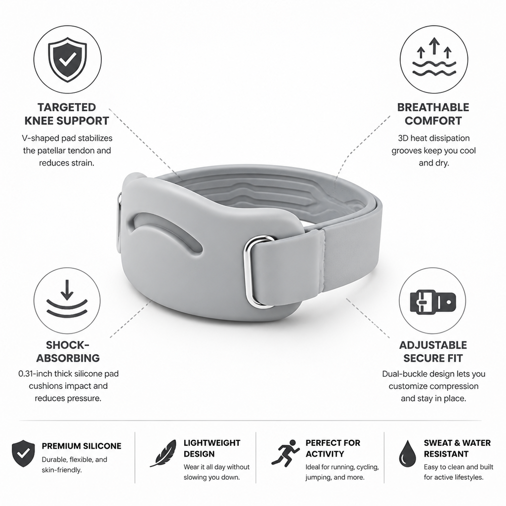 Patella Tendon Strap Silicone Shock-Absorbing V-Pad Dual-Buckle Adjustable