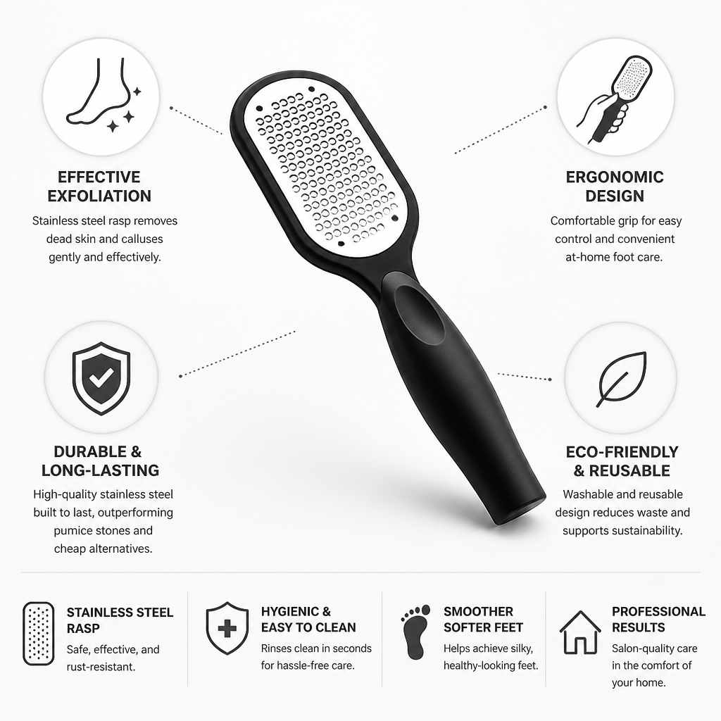 Pedicure Foot File Stainless Steel Rasp Ergonomic Handle