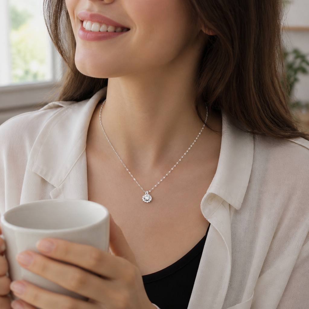 Pendant Necklace Sterling Silver 2 Carat Moissanite