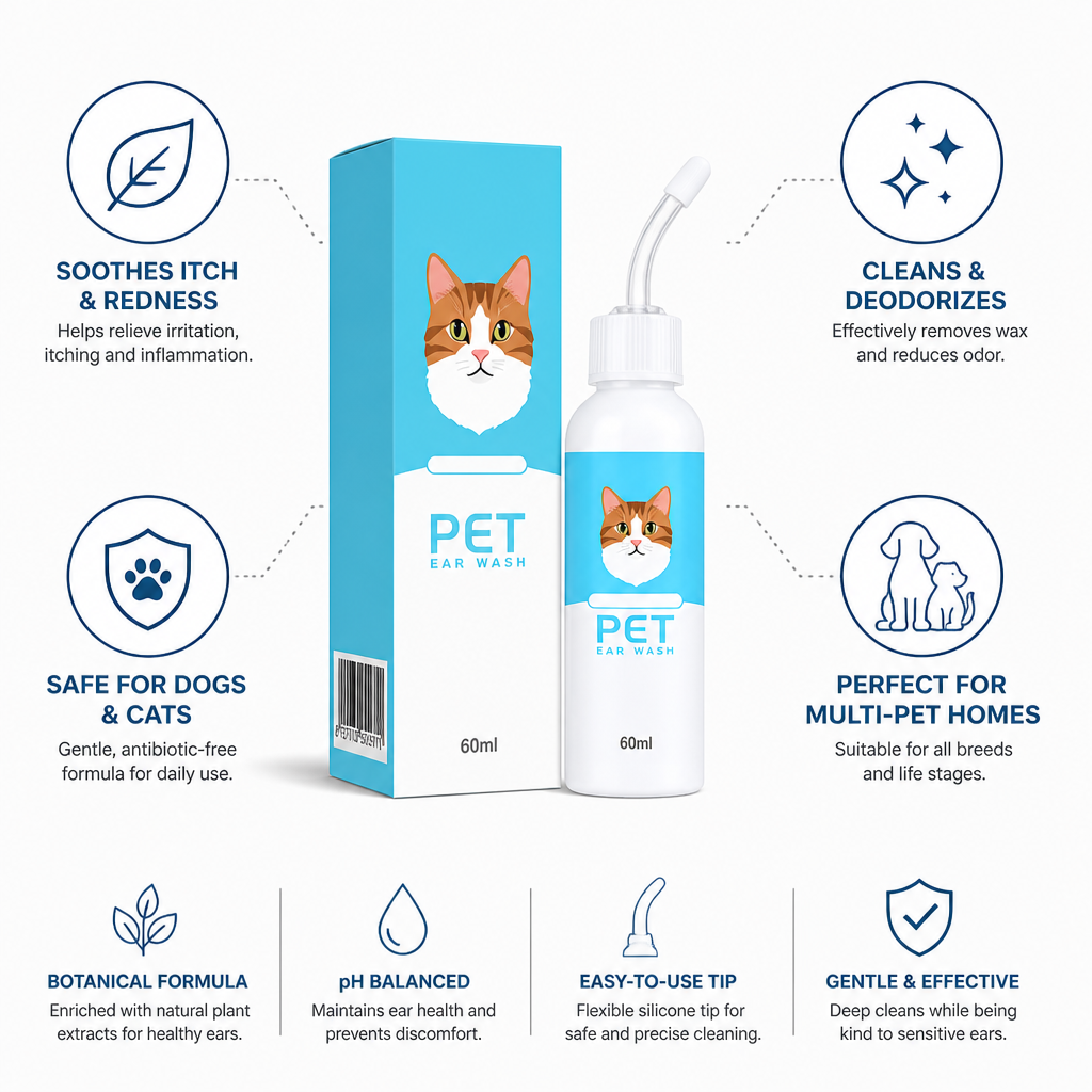 Pet Ear Cleaner Soothing Botanical Formula Flexible Silicone Tip