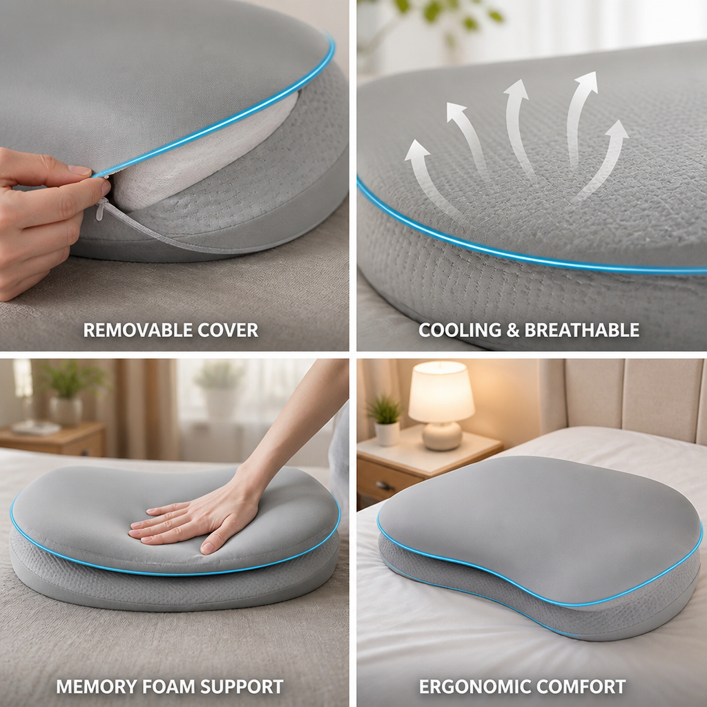 Pillow Contoured Memory Foam Cooling Removable Cover