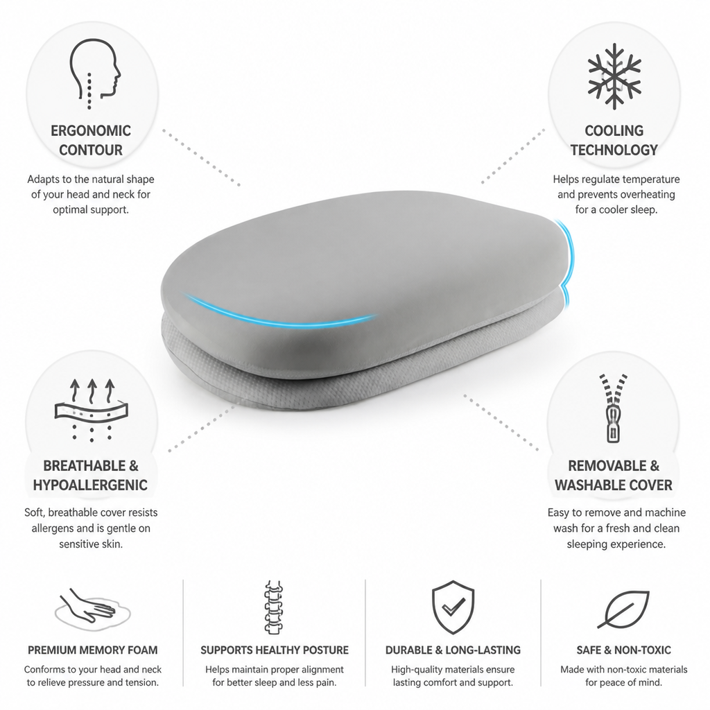 Pillow Contoured Memory Foam Cooling Removable Cover