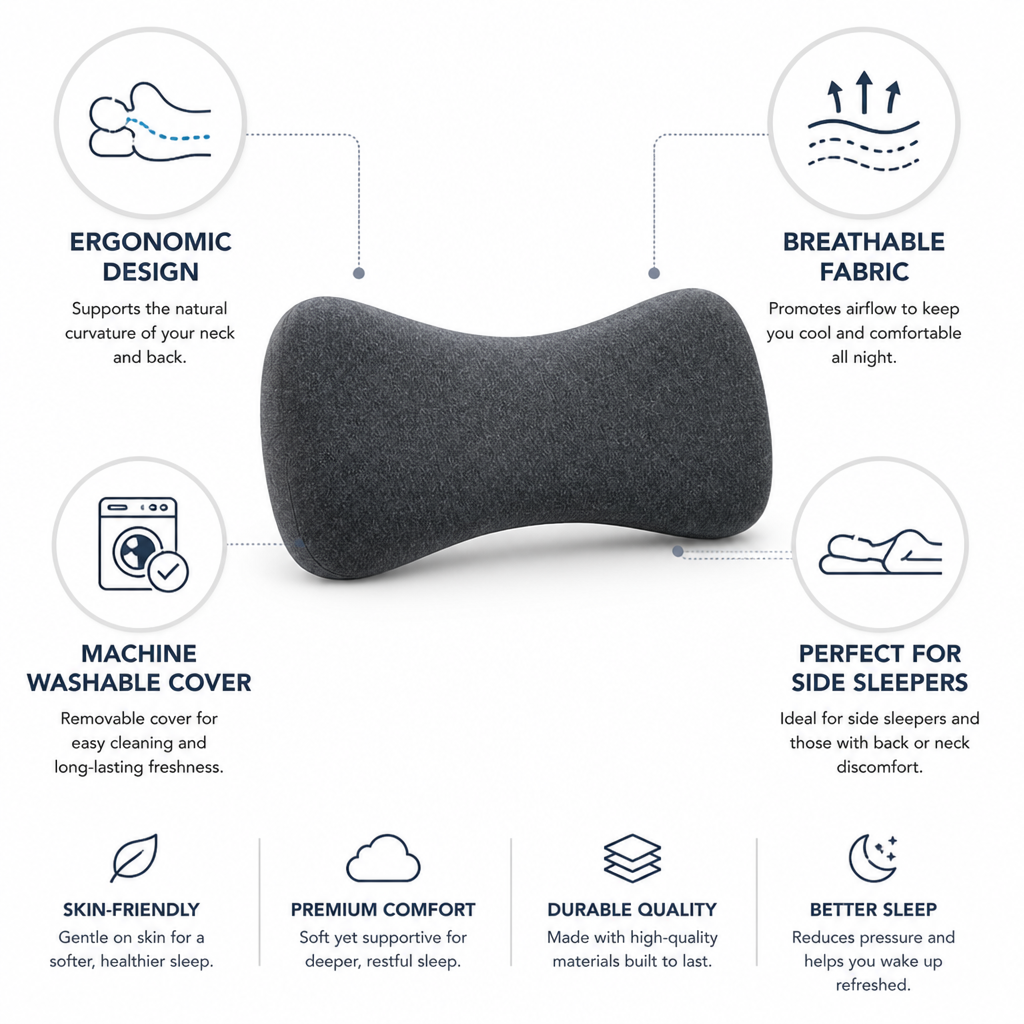 Pillow Ergonomic Contour Neck Support Machine Washable Cover
