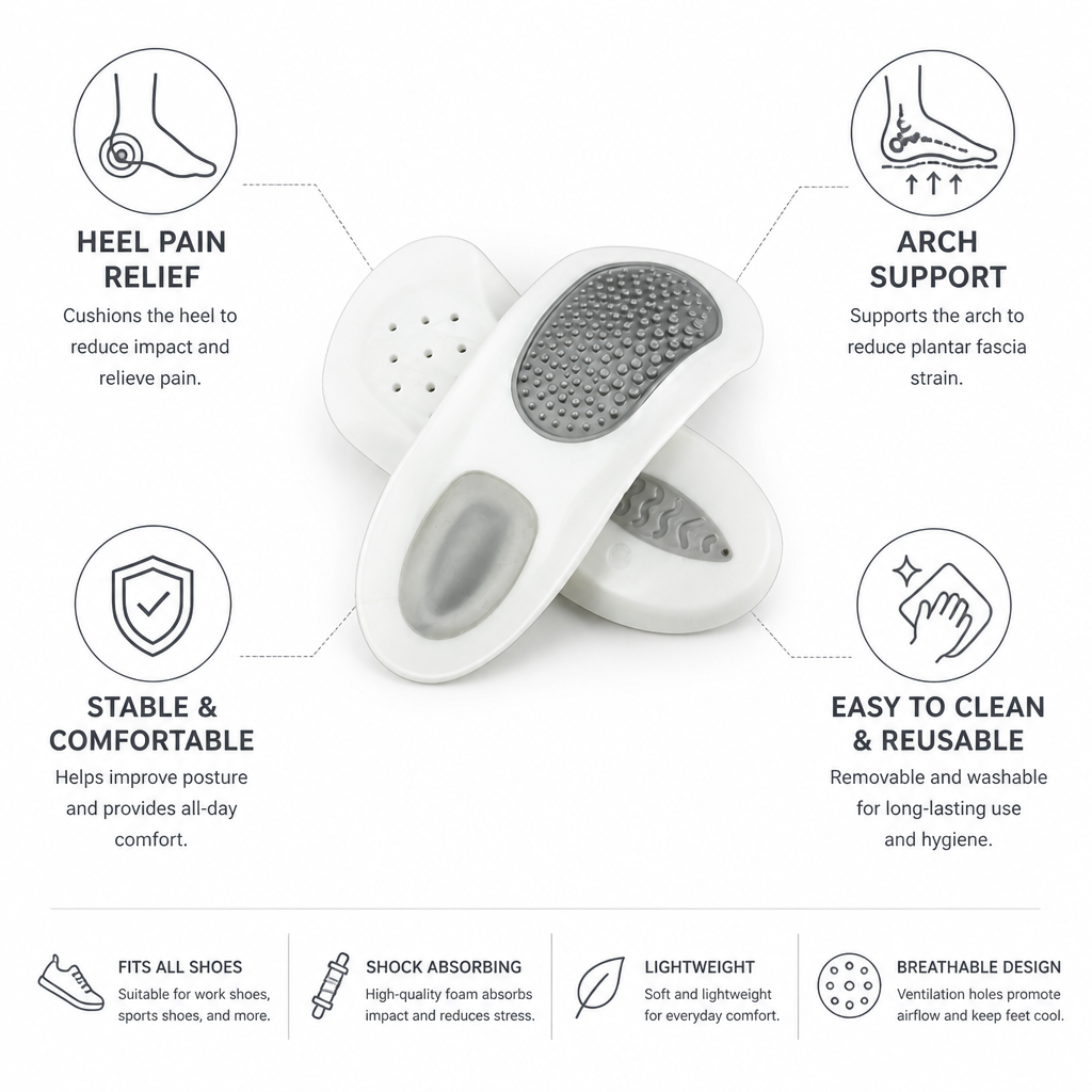 Plantar Fasciitis Insoles Arch Support Shock-Absorbing Foam