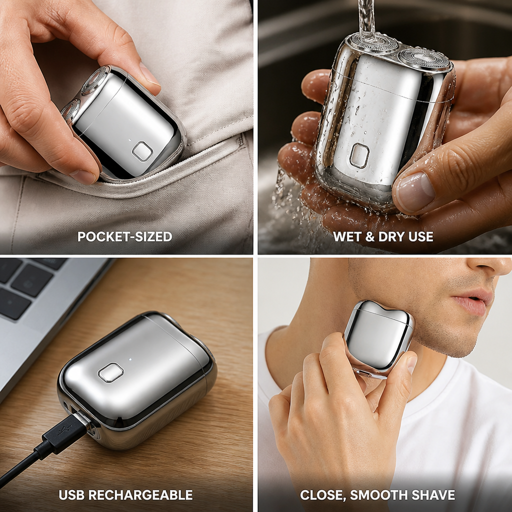 Pocket Electric Shaver Stainless Steel Foil USB Rechargeable 60-Min Runtime