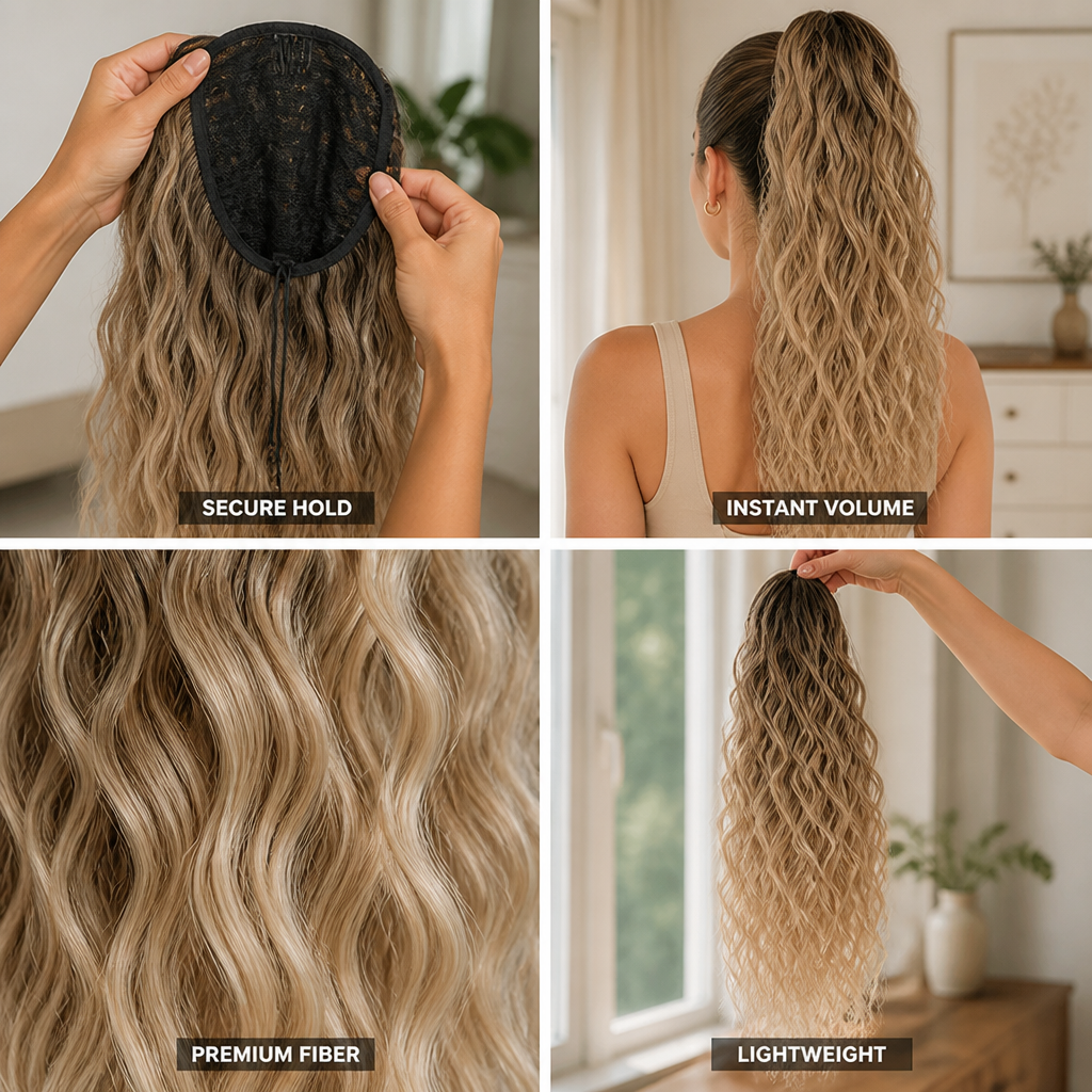 Ponytail Extension Voluminous Drawstring Secure Hold High-Temperature Synthetic