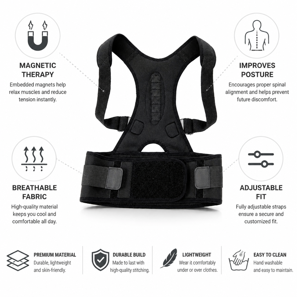 Posture Corrector Magnetic Therapy & Adjustable Fit