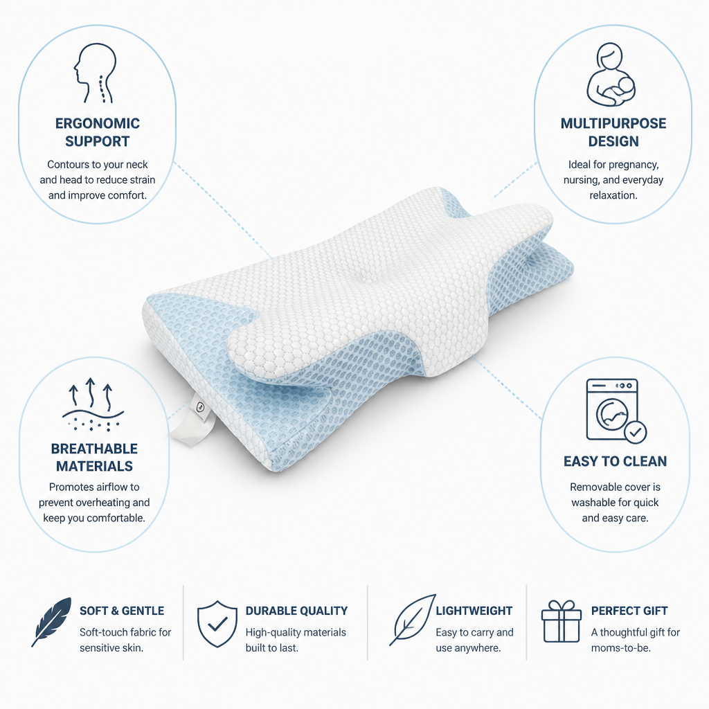 Pregnancy Nursing Pillow Ergonomic Neck & Head Support Breathable