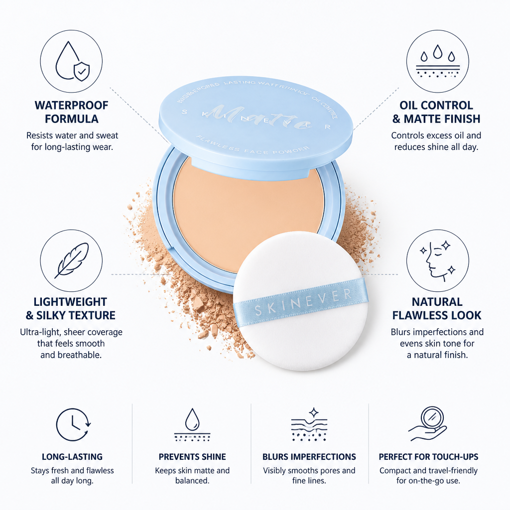 Pressed Powder Compact Waterproof Matte Finish & Oil Control