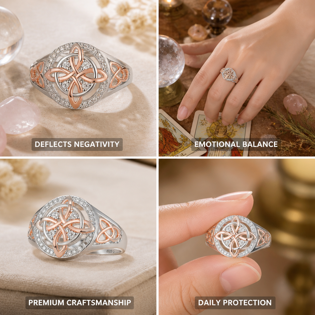 Protection Ring Sterling Silver Rose-Gold Knot Stone Halo