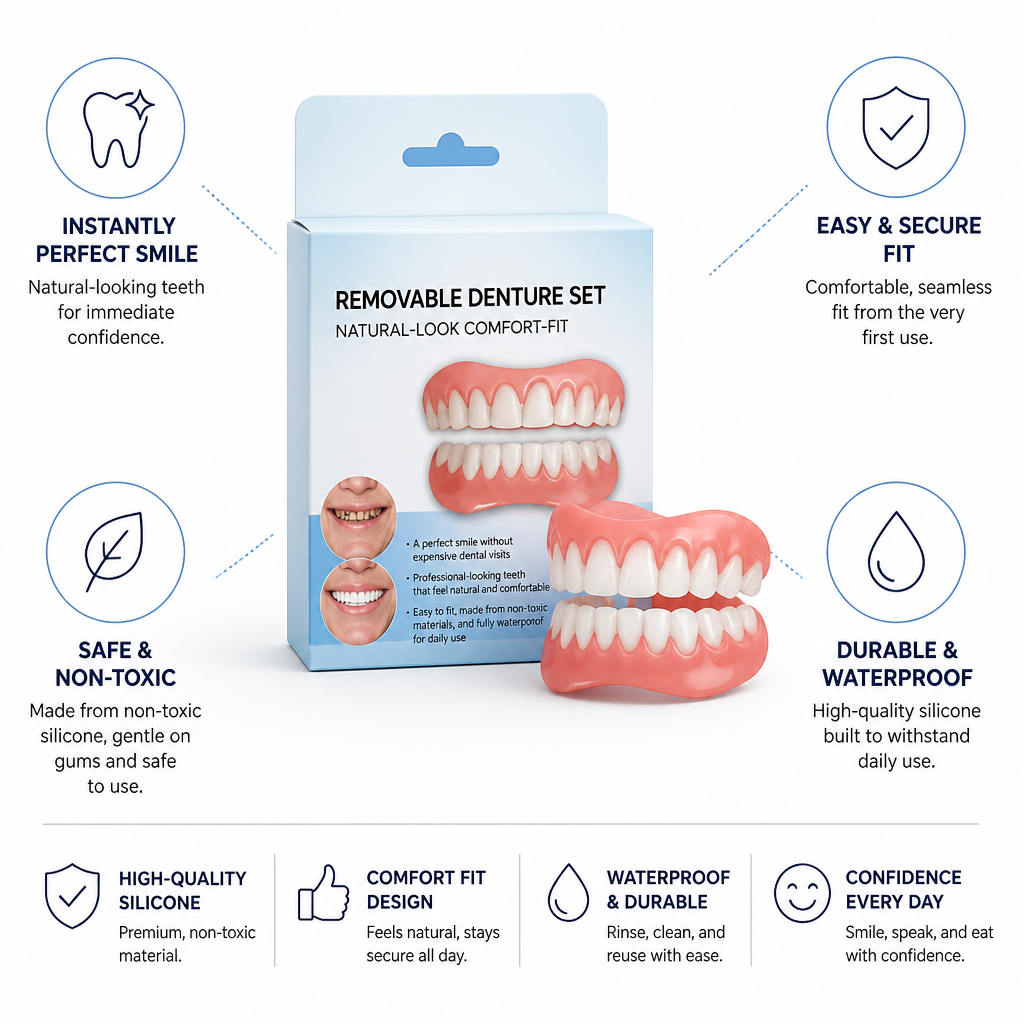 Removable Denture Set Natural-Look Comfort-Fit Silicone