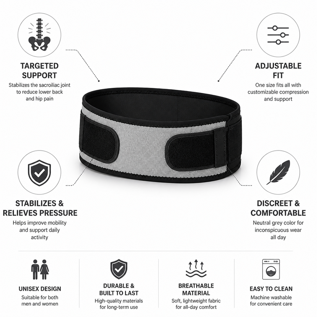 Sacroiliac Hip Belt Adjustable One Size Discreet Grey