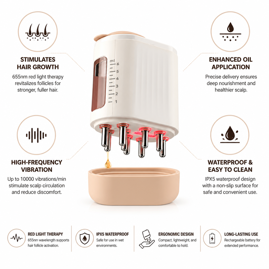 Scalp Massager Red Light Therapy & Oil Applicator
