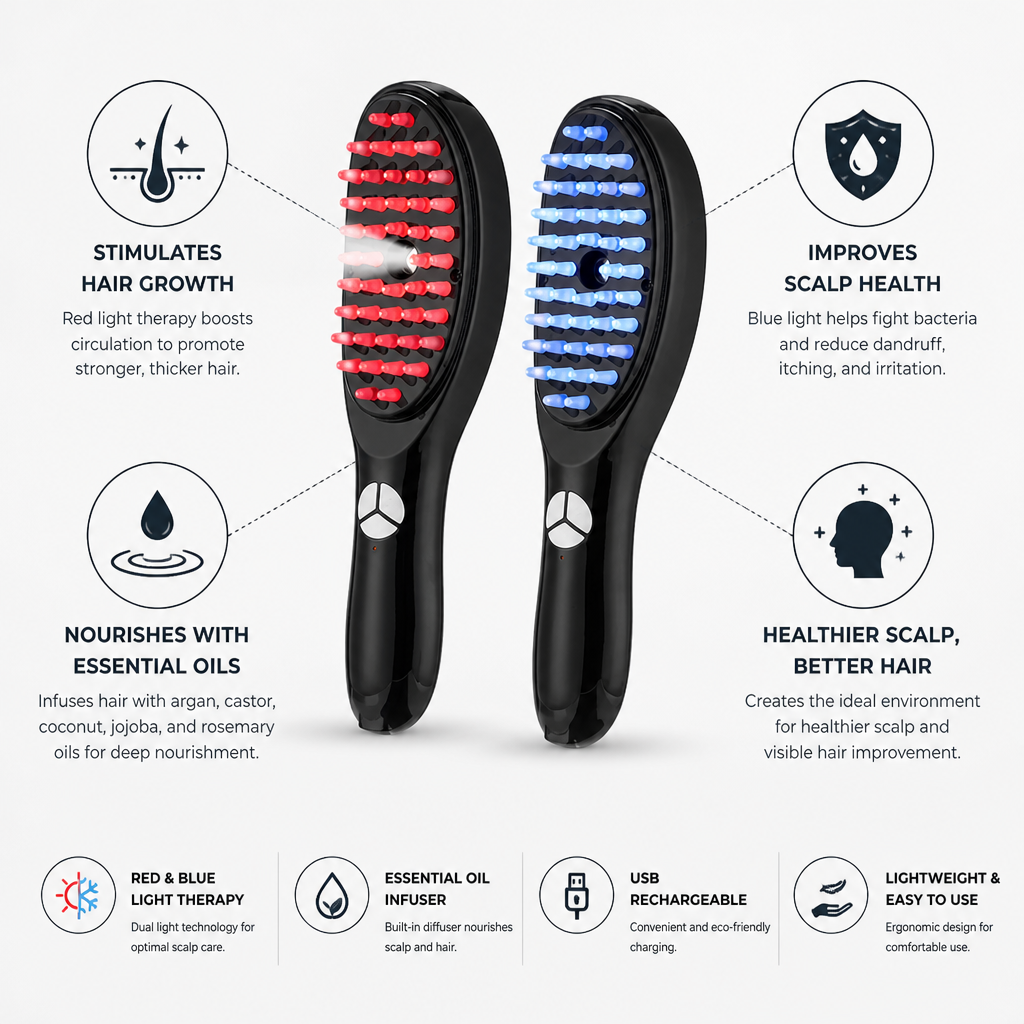 Scalp Therapy Brush Red & Blue Light Oil Infuser
