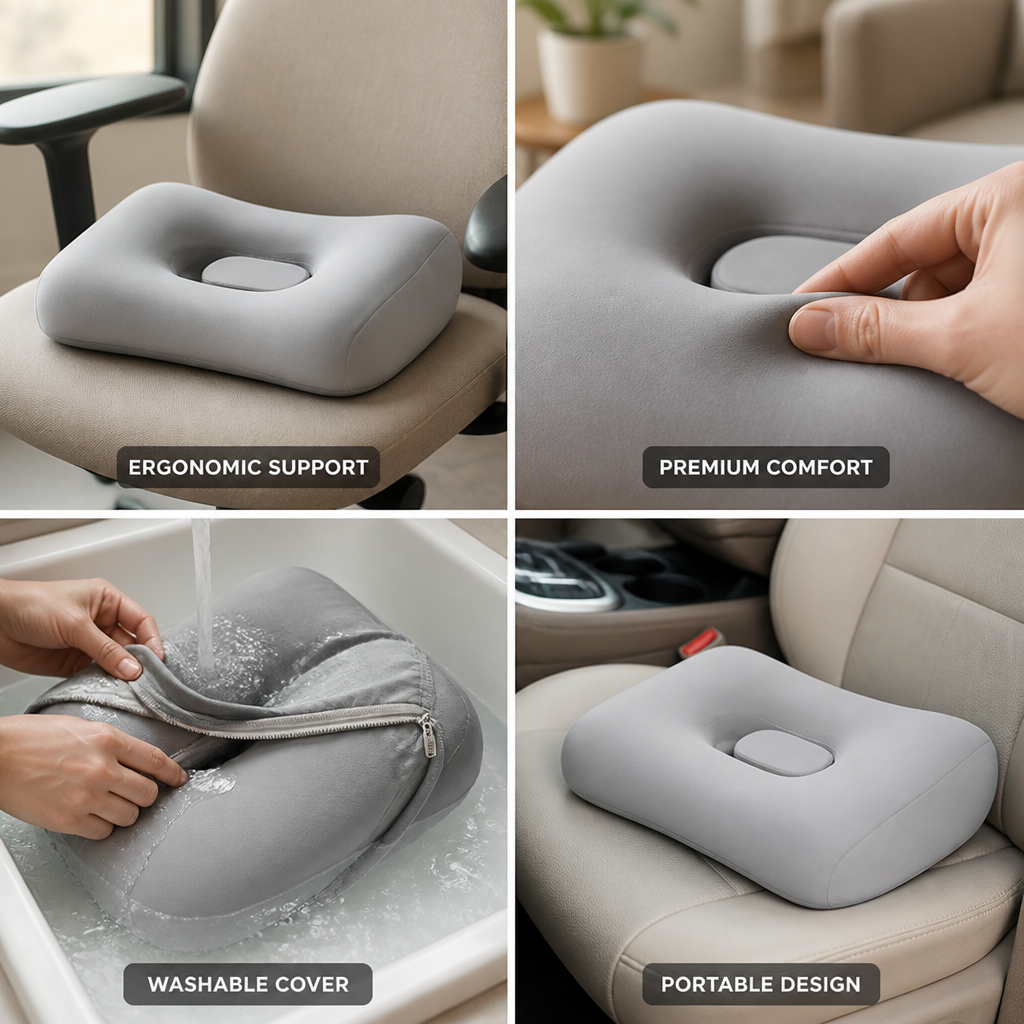 Seat Cushion Contoured Ergonomic Lumbar Support Washable Cover