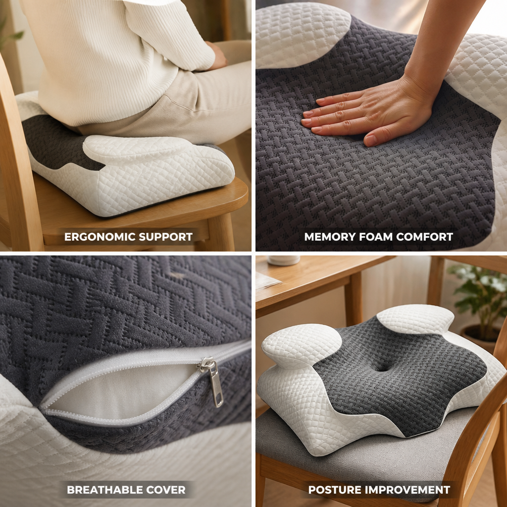 Seat Cushion Contoured Memory Foam Breathable Cover