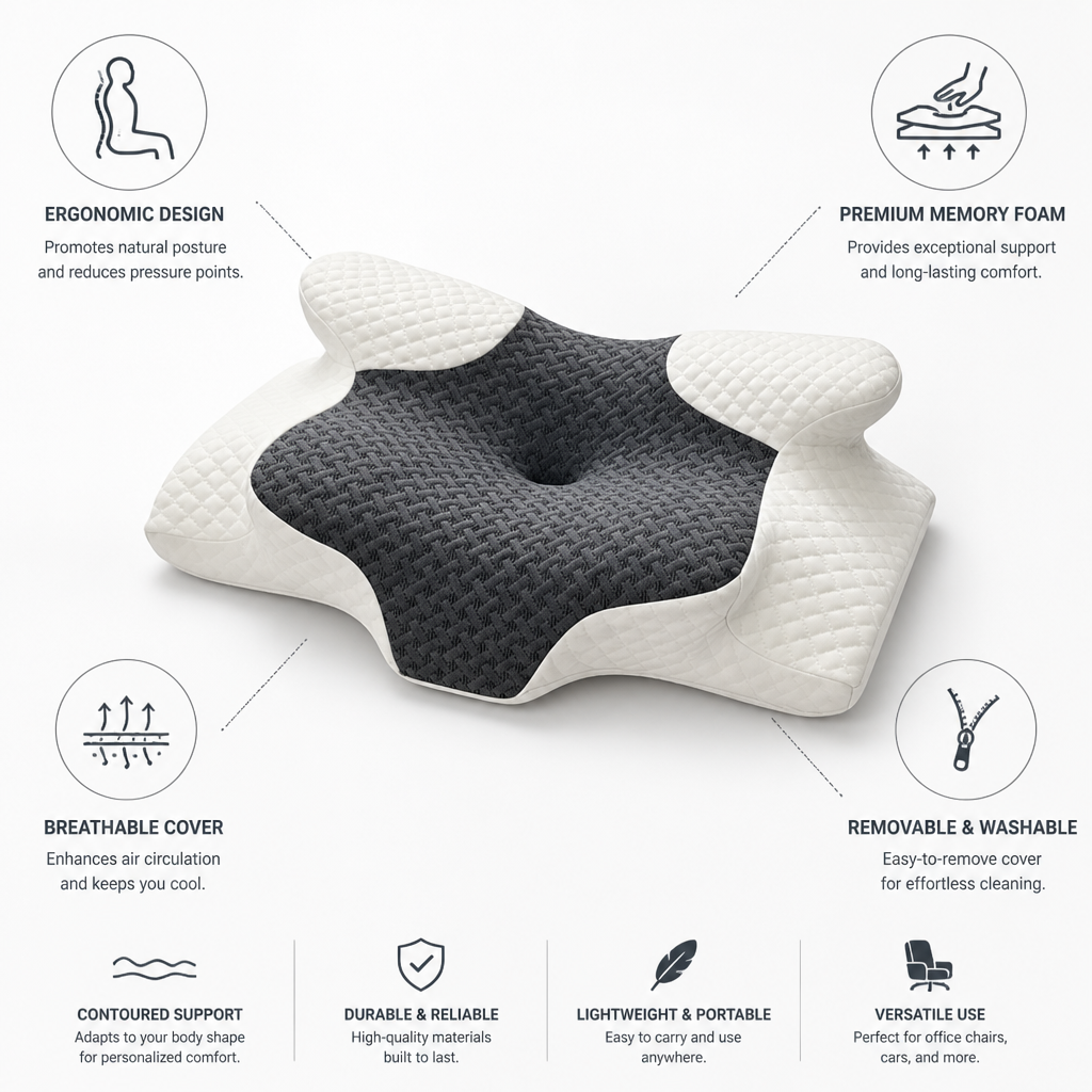Seat Cushion Contoured Memory Foam Breathable Cover